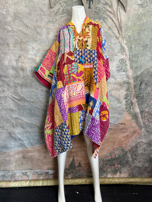 1012w Kantha Poncho Hoodie Dress-3