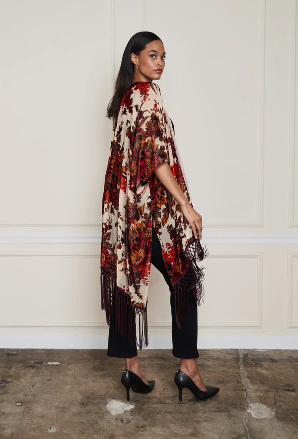 5824 Burnt Velvet Floral Kimono
