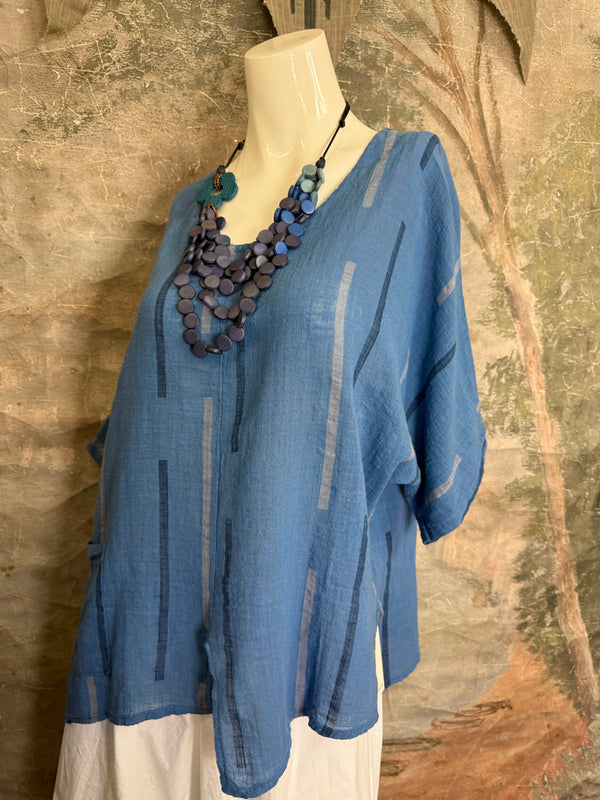 6653S Stripe Top-Blue
