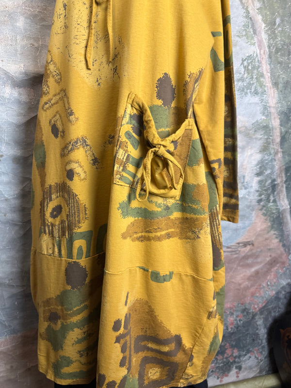 91968 Abstract Sweatshirt Dress-Mustard