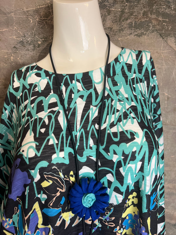 T1369K White Knit Whimsy Top-Lagoon