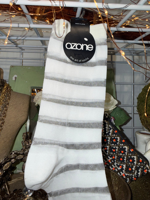 1046 Sheer Stripe Sock-White