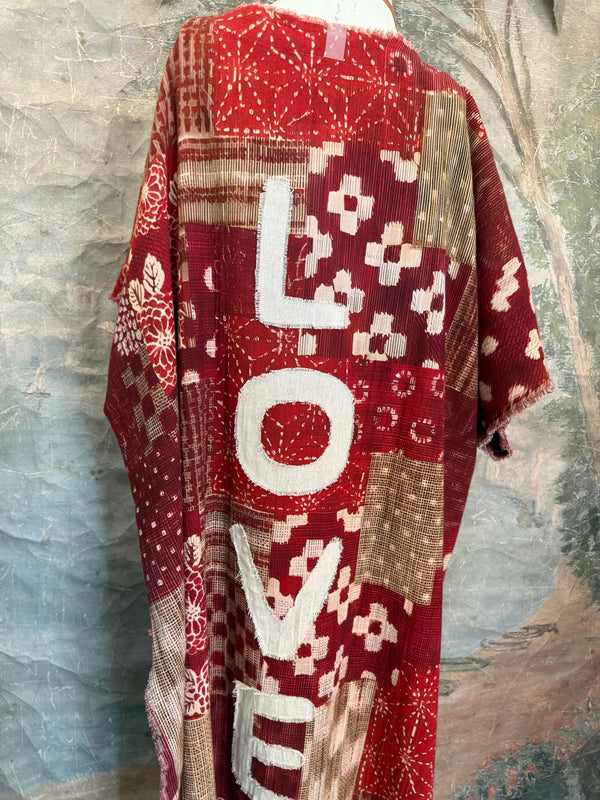 782 High Low Linen Tunic Top-Red/LOVE