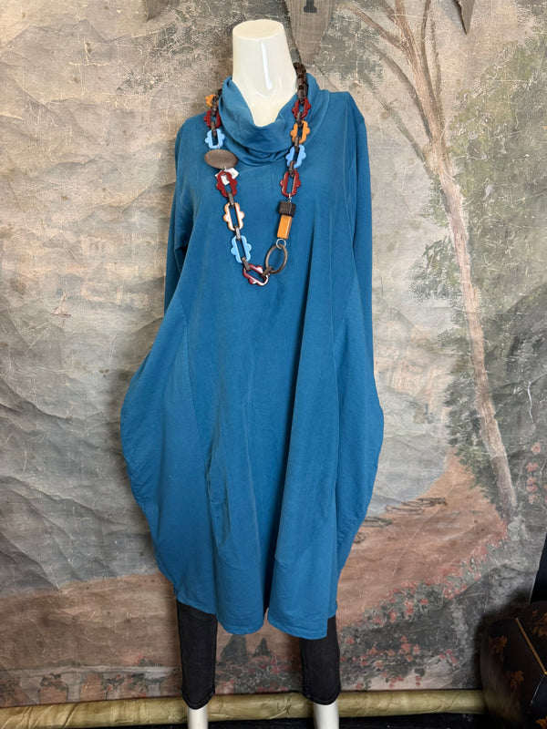 6512AU Cowlneck Bubble Dress-TEAL