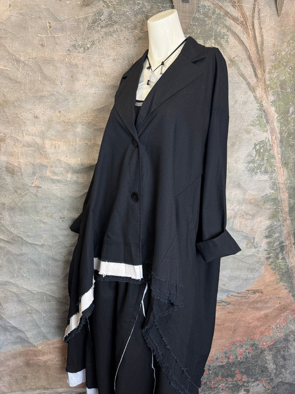 32302 Med to Long Blazer Jkt W/Trim-Black