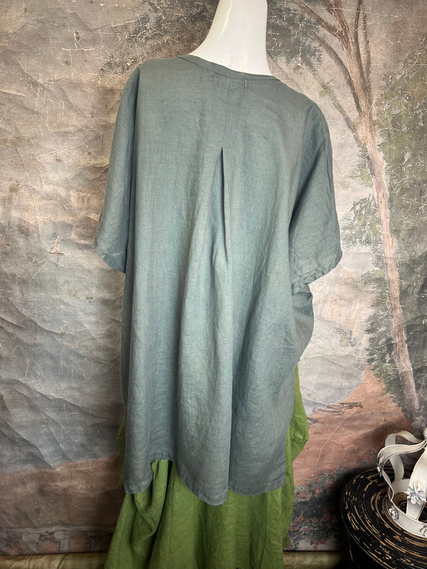 6039 O'Size Linen Pleated Tunic-Clay