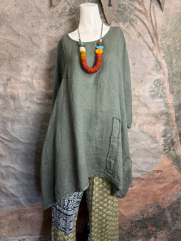 91624 Solid Patch Tunic Shirt-Olive