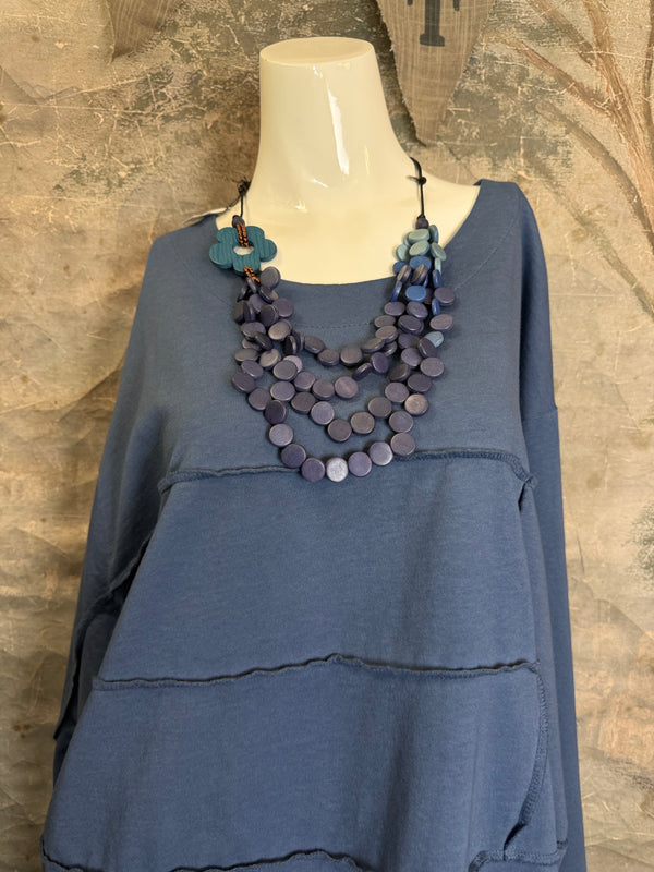 92052 Vintage Pullov Sweatshirt Top-Denim Blue