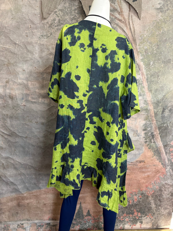 91307T-62 Ruffle Tie-Dye Tunic-Kiwi