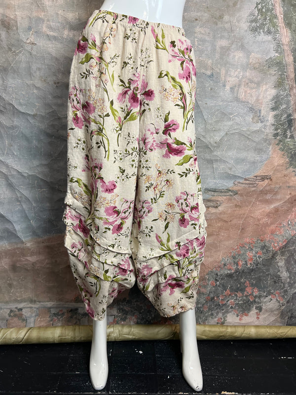 5516 Kristie Linen Tuck Pant-English Garden