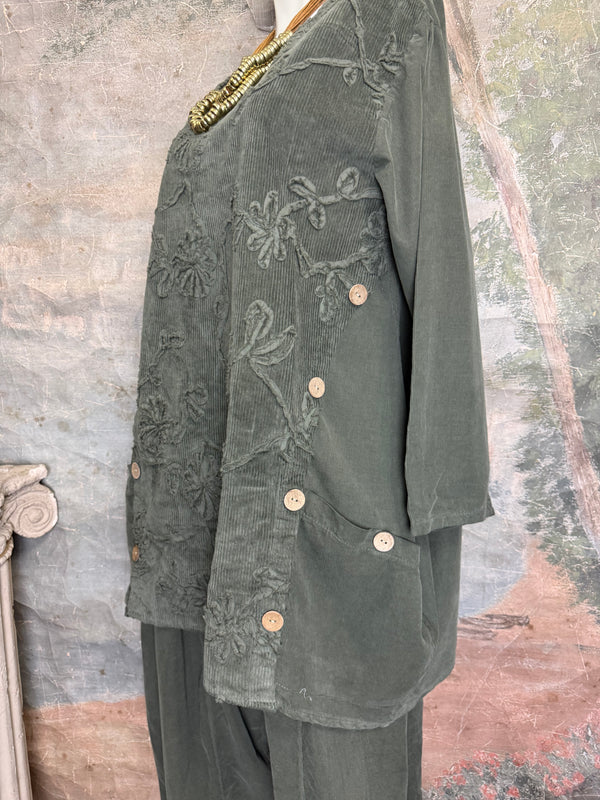 91983A-62 Buttoned Stitch Tunic-Olive