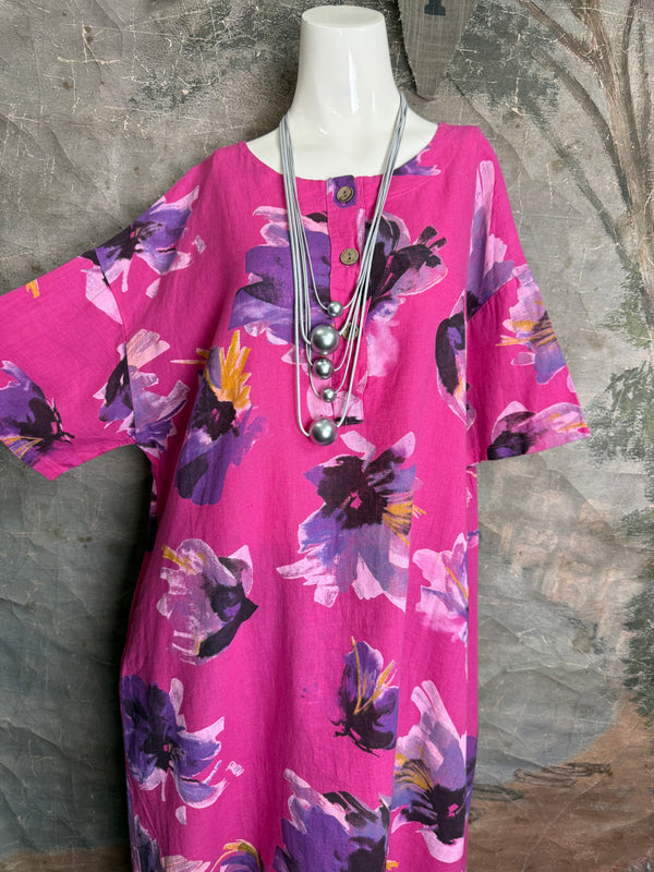 91877-52 Artful Bloom Dress-Fuchsia