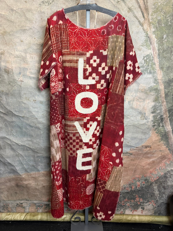 782 High Low Linen Tunic Top-Red/LOVE