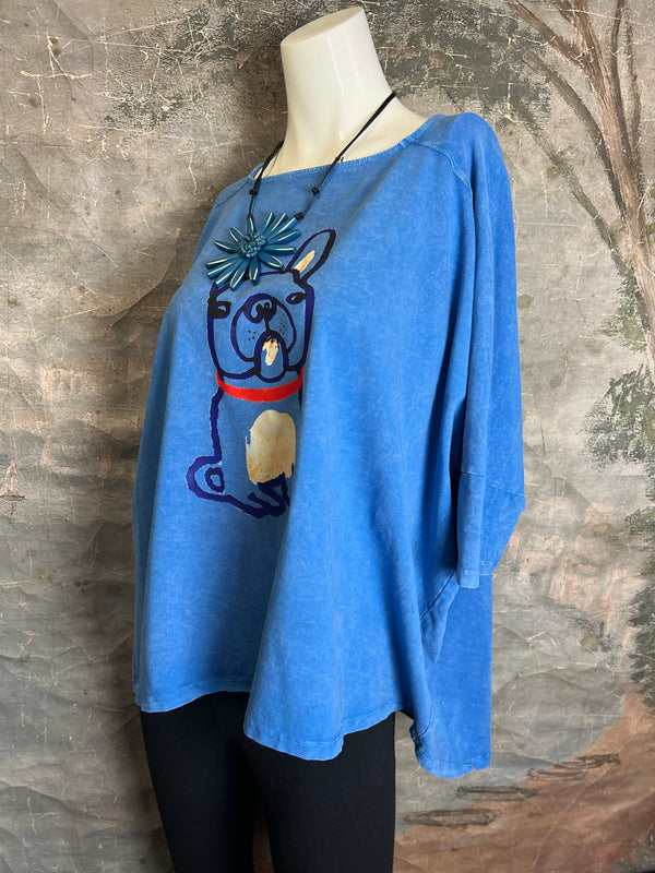 T1388C One Size Dolman Slv Tee-Frenchie/Blue