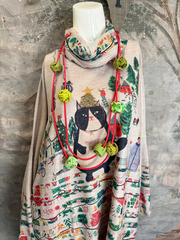 T1097 Cowlneck Dolman Slv Top-Howliday Greetings