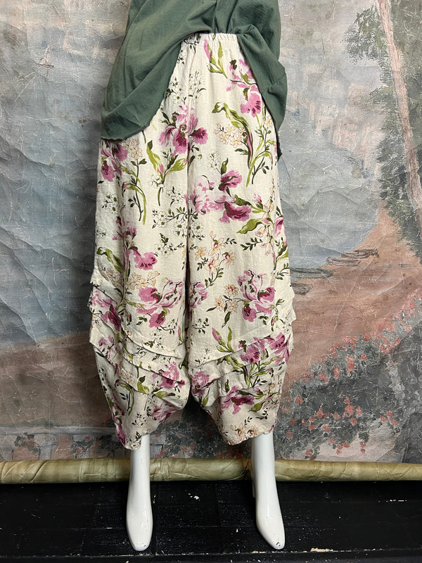 5516 Kristie Linen Tuck Pant-English Garden