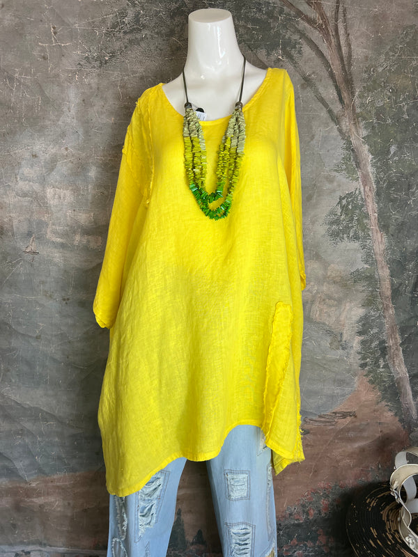 91624 Solid Patch Tunic Top-Yellow
