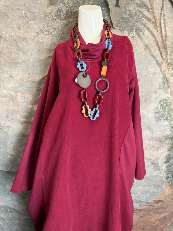 6512AU Cowlneck Bubble Dress-Wine