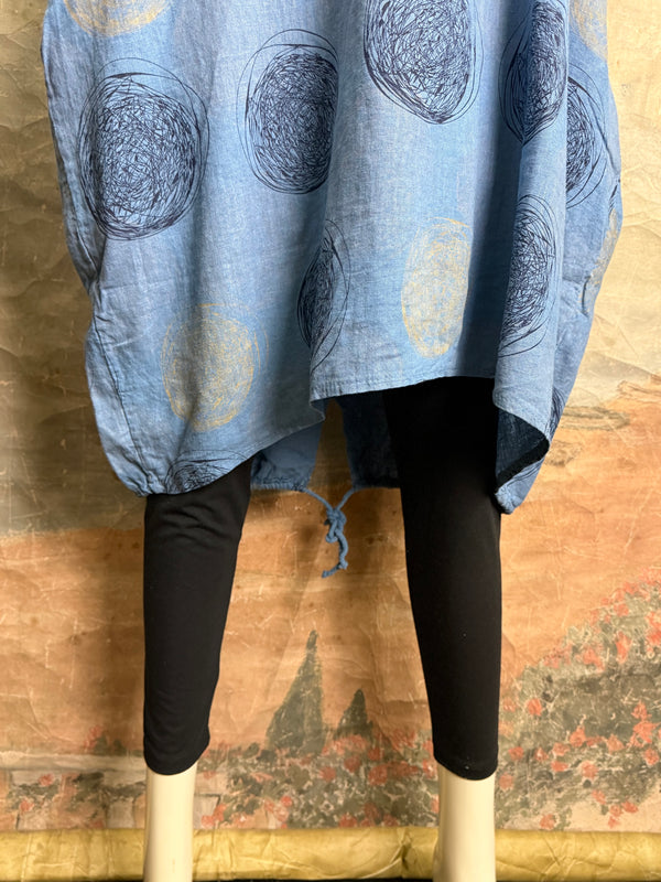 91311A Circles Drawstring Dress-Blue