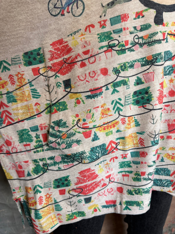 T1097 Cowlneck Dolman Slv Top-Howliday Greetings