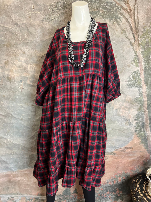 5543 Baby Doll Flannel Top-RED PLAID