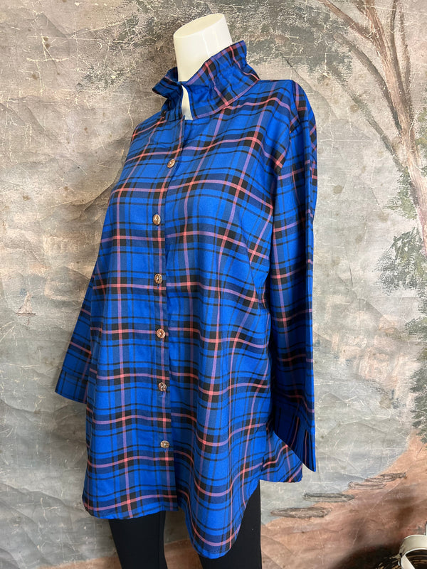 PL88-739 Mad For Plaid BF Shirt-Blue