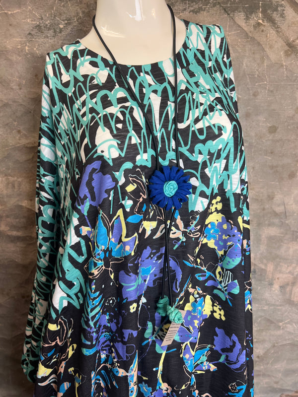 T1369K White Knit Whimsy Top-Lagoon