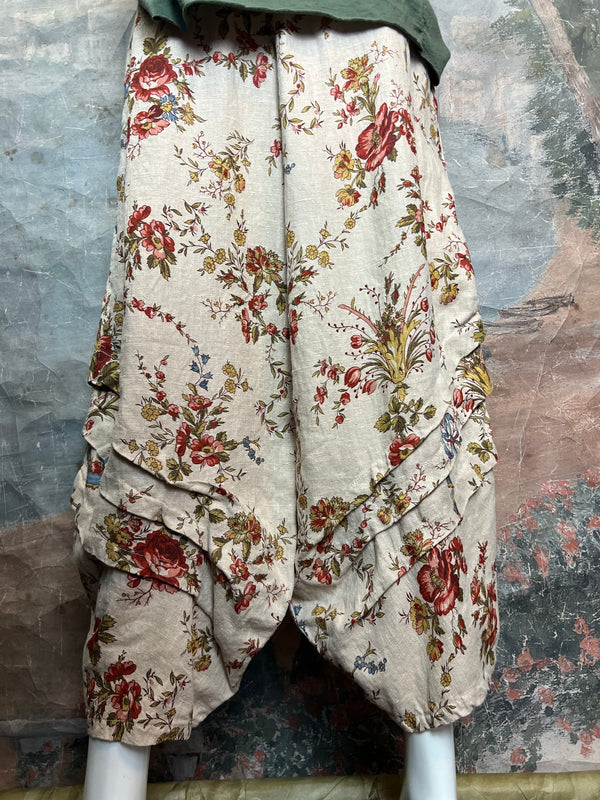 5516 Kristie Linen Tuck Pant-Victorian Rose