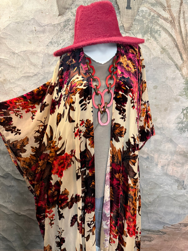 5824 Burnt Velvet Floral Kimono