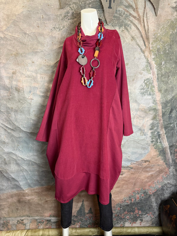 6512AU Cowlneck Bubble Dress-Wine