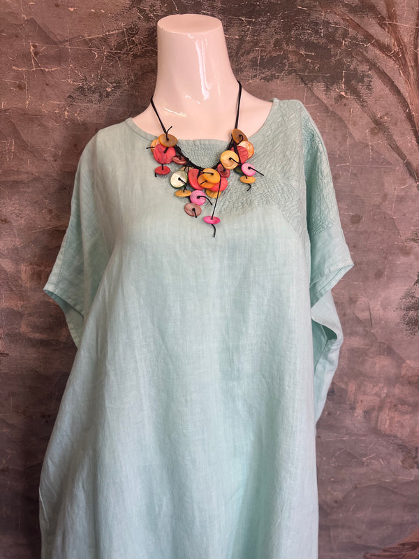 DDY670 Embroidered Boxy Dress-Jade