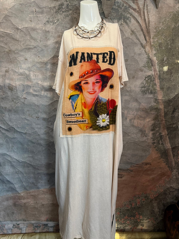 T839 Short Sleeve T-Shirt Dress-Cream/Yeehaw