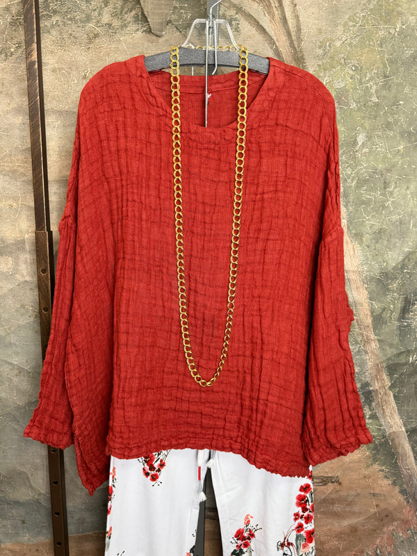 PW8815 We The Free Pucker Tunic-Brick Red