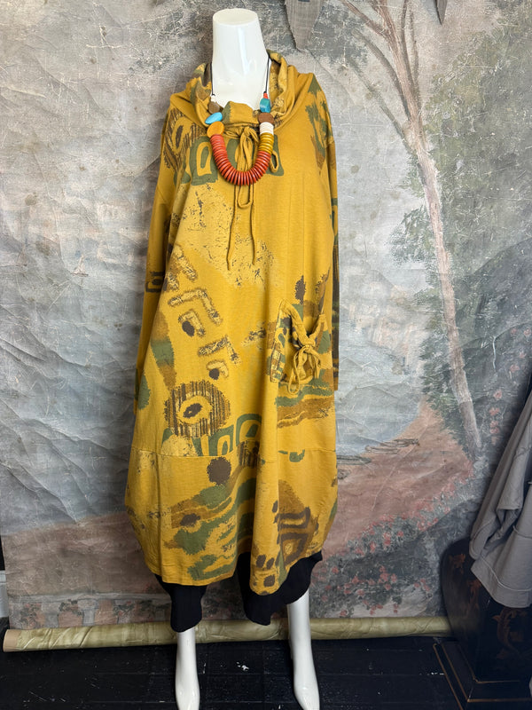 91968 Abstract Sweatshirt Dress-Mustard