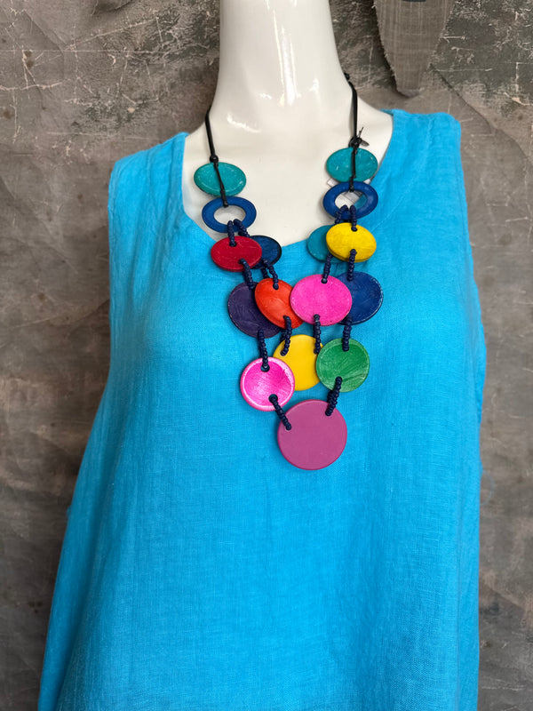 751 Artistry Layered Tank Dress-Turq Blue