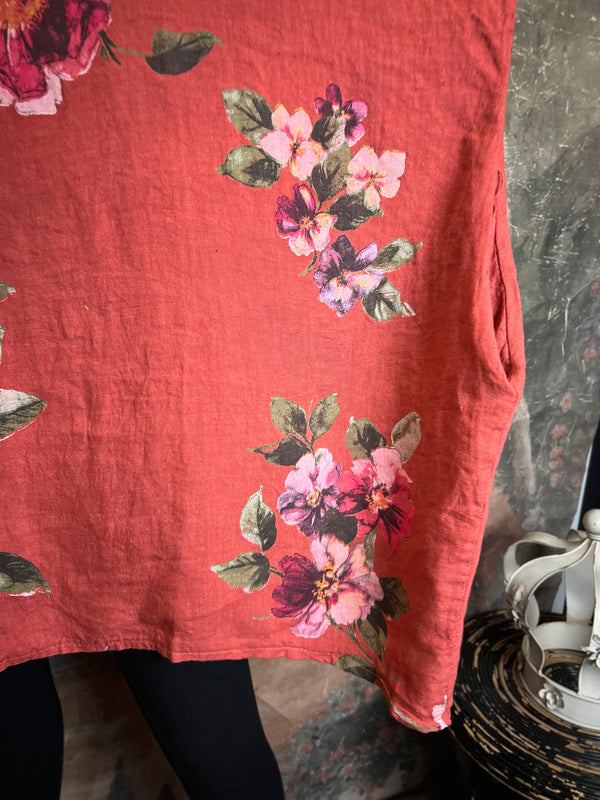5202 Rosabella Floral Top/Dress-Burnt Red