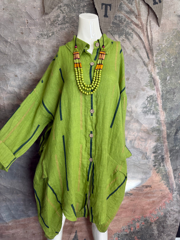 91750S Stripe Big Shirt-KIWI