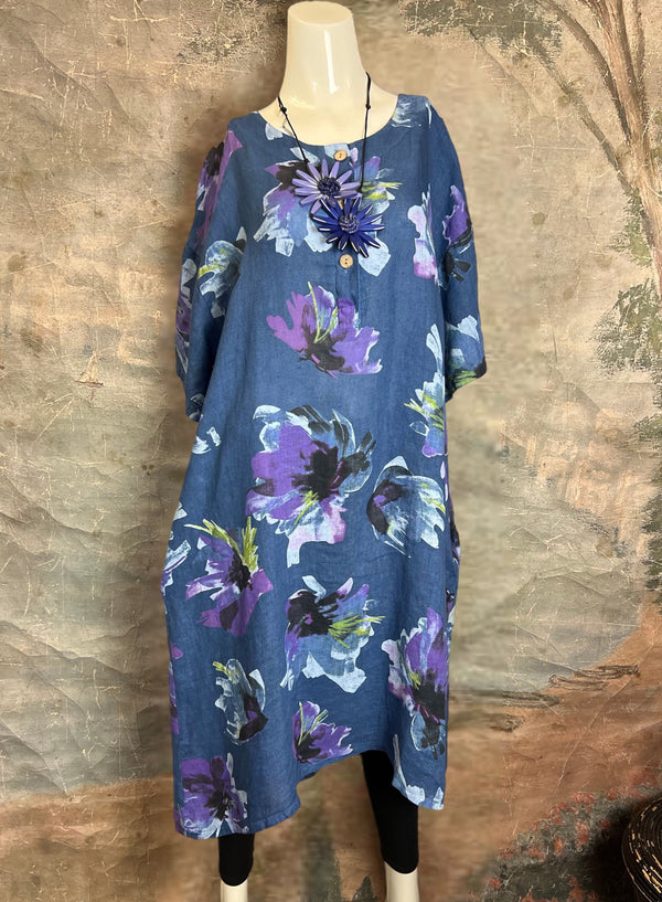 91877-52 Artful Bloom Dress-Blue