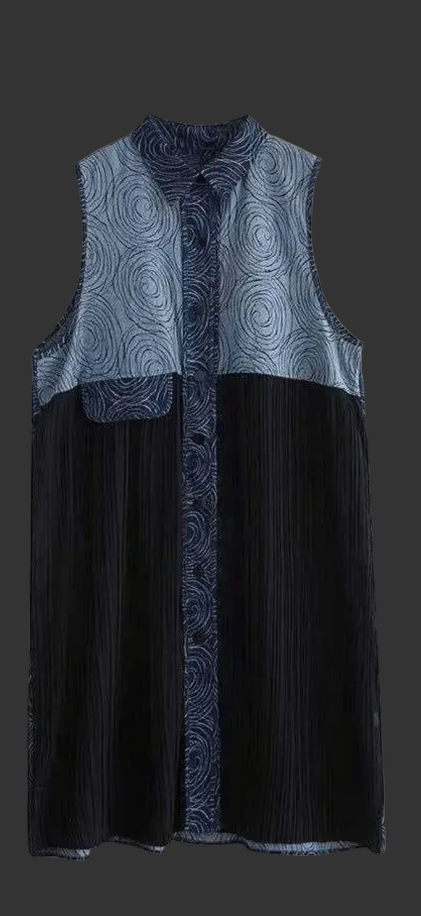0709 Pleated Vest Denim Duster