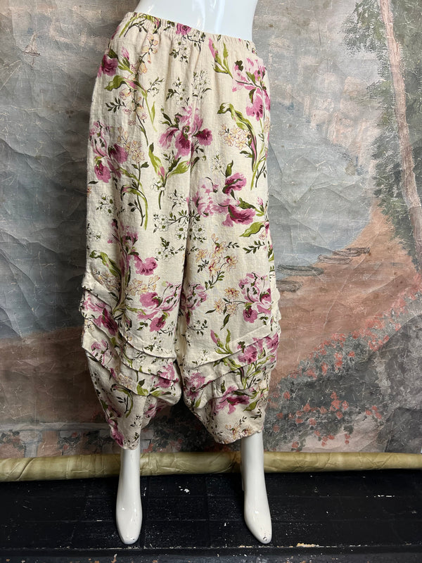 5516 Kristie Linen Tuck Pant-English Garden