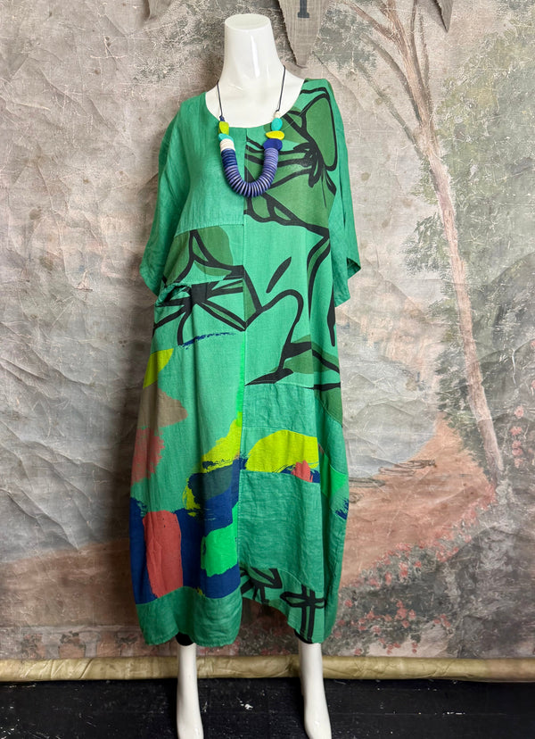 90617P-23 Linen Paint Dress-Gucci Green
