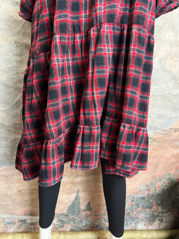 5543 Baby Doll Flannel Top-RED PLAID