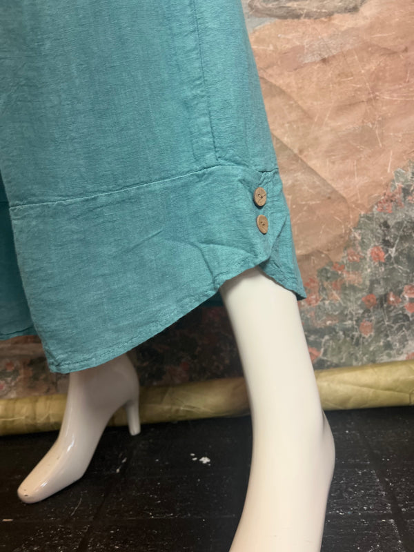 3248 Linen Button Detail Pants-Sea Blue