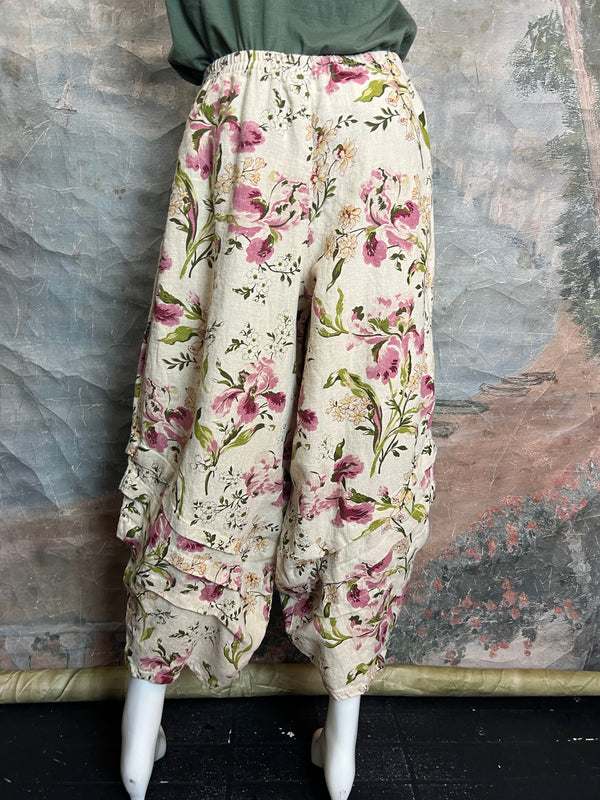 5516 Kristie Linen Tuck Pant-English Garden