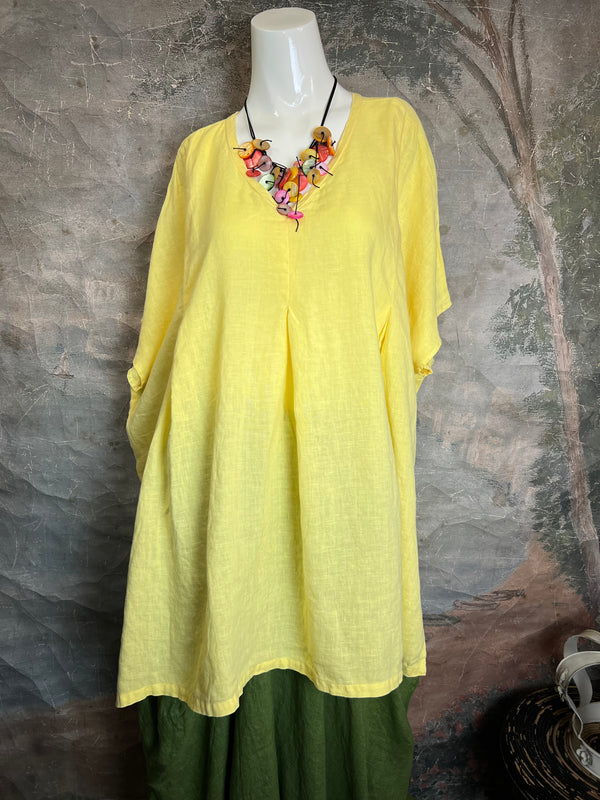 6039 O'Size Linen Pleated Tunic-Solar