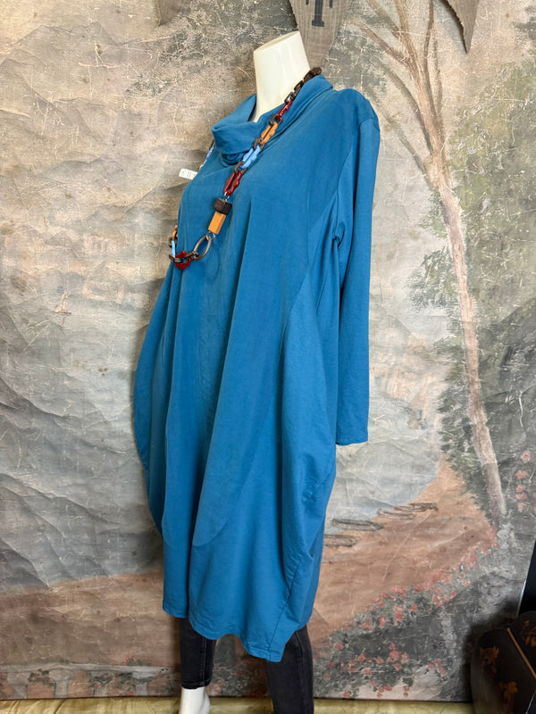 6512AU Cowlneck Bubble Dress-TEAL