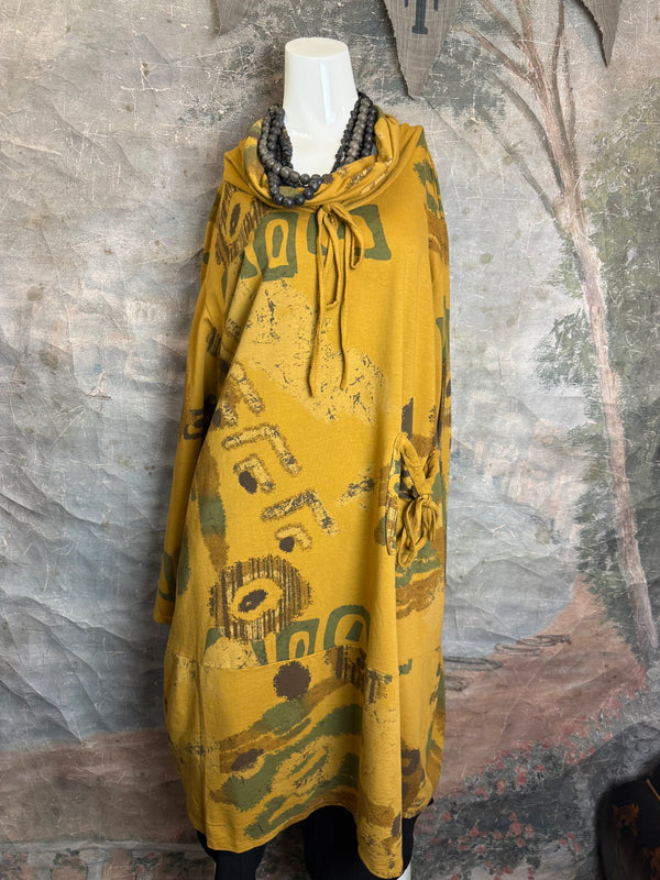 91968 Abstract Sweatshirt Dress-Mustard