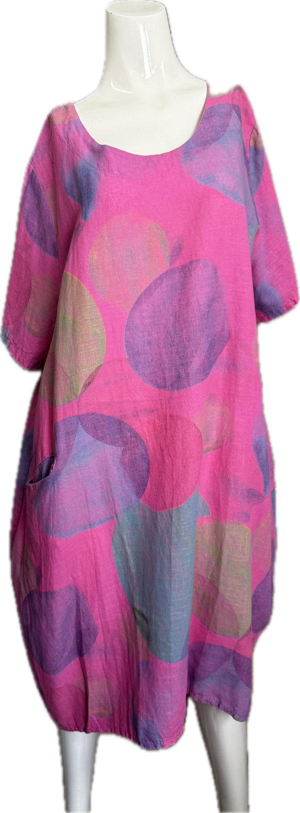 90847C Painterly Bubbles Dress-Fuchsia