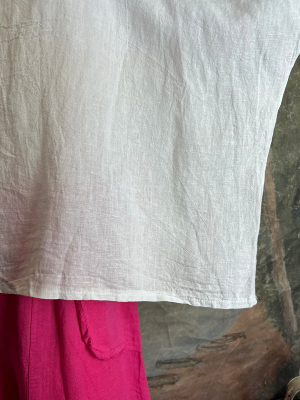 6250 Linen Cowl Neck Boxy Top-White