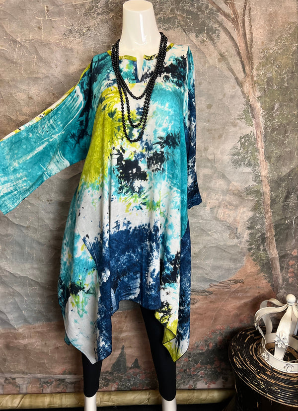 7063V Block Dyed Justly Top-TURQ MIX